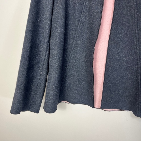 Harvé Benard Wool Blend open Front Women's Black Jacket Coat with Pink Lining 8 - Picture 5 of 10